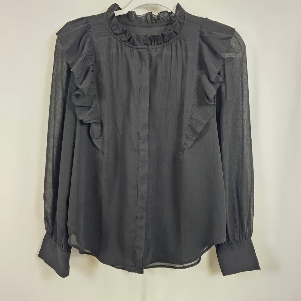 Ann Taylor Mock Neck Long Sleeve Blouse in Black - Size S